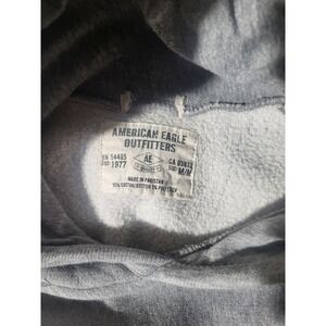 American Eagle Hoodie Mens Medium Grey Excellent Raglan Graphic Pullover 418